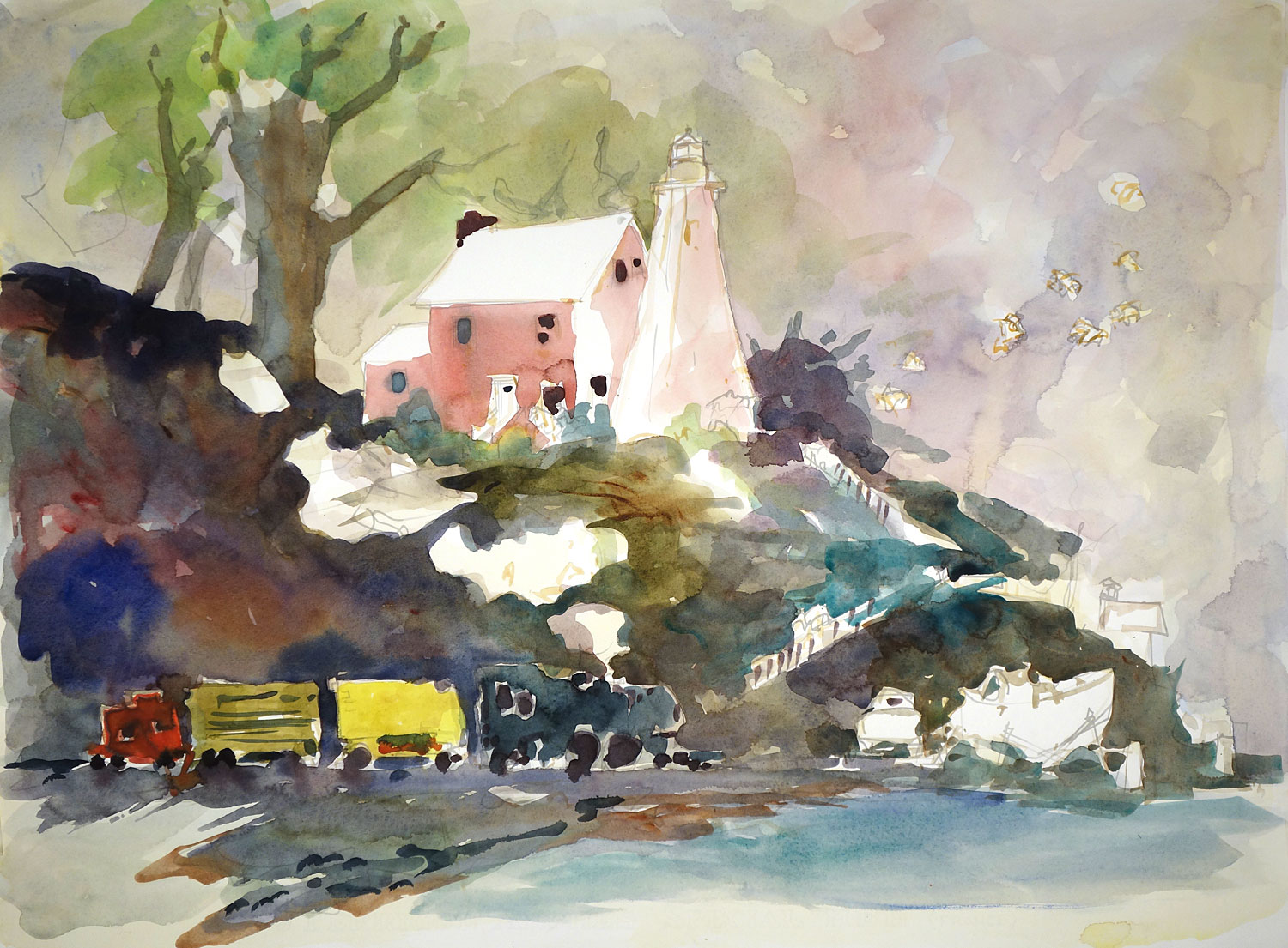 Charlotte Train Near Lighthouse