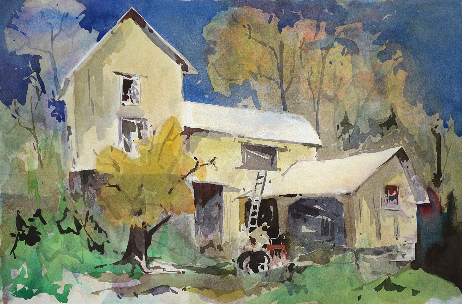 Farm Barn Yellow In Autumn