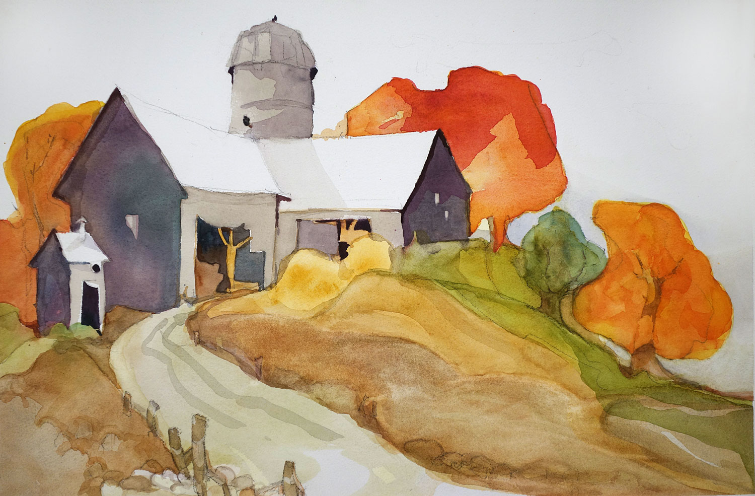 Farm On Hill In Autumn