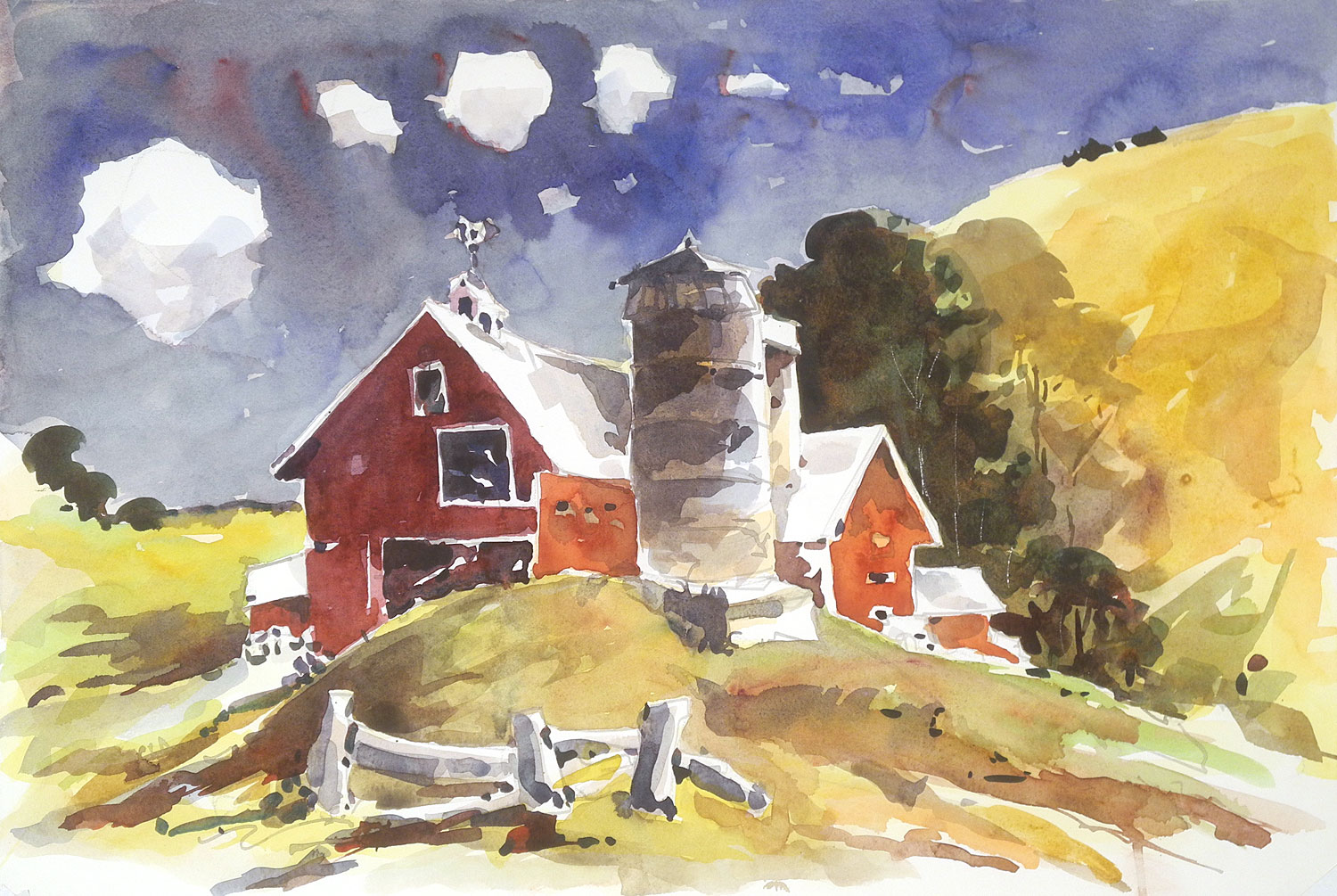 Farm Red Barn With Clouds