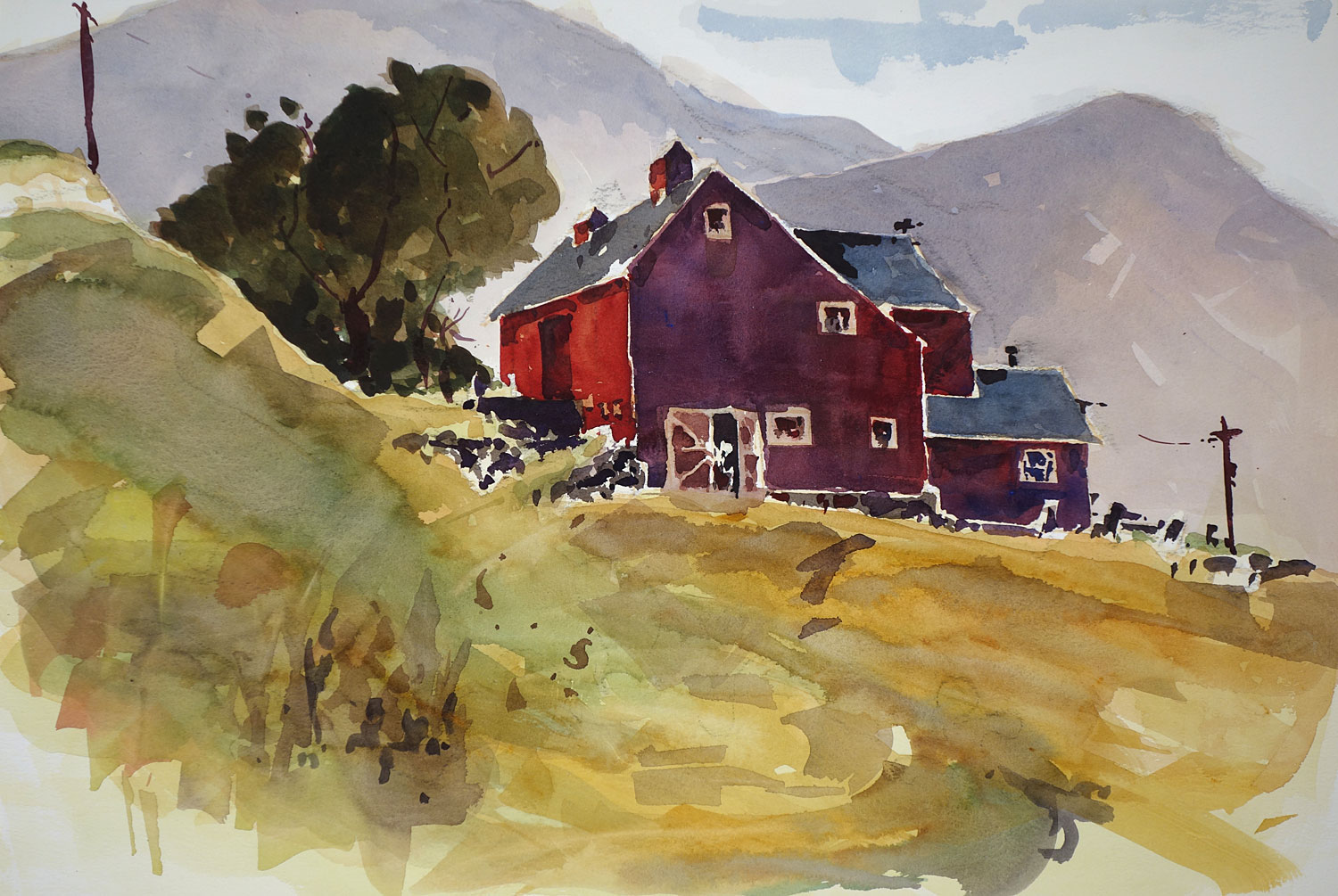 Farm Vermont On Hillside Milford Zornes Workshop 1990