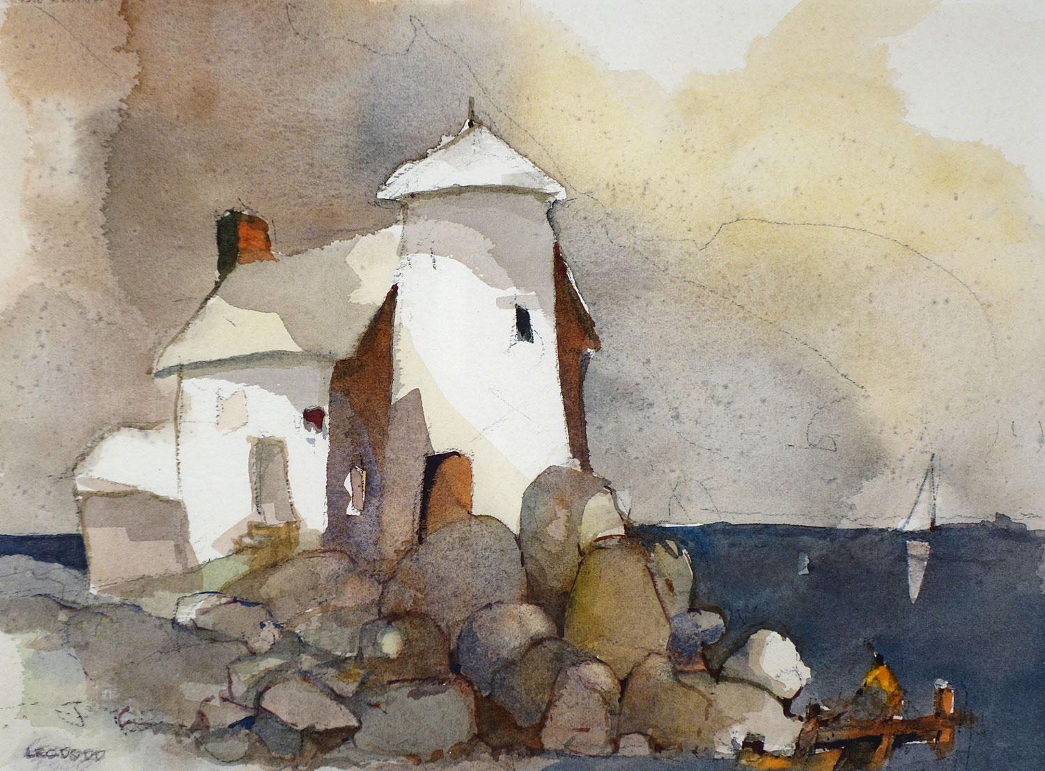 Maine Lighthouse and Sailboat